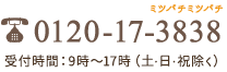 0120-17-3838 受付時間：9時～17時（土・日・祝除く）