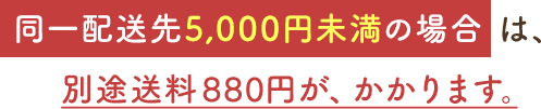 同一配送先5,000円未満の場合は、別途送料864円が、かかります。