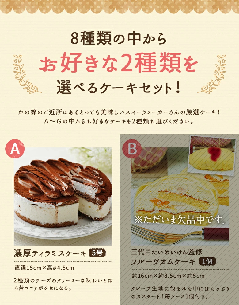 2種類選べるケーキセット